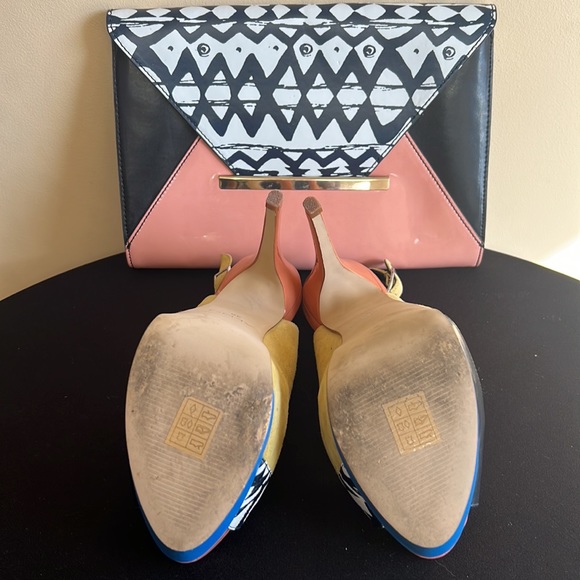 Aldo Platform Peep Toe Sling Back Heel in Black, Yellow, Blue, Orange w/ Clutch - Picture 6 of 6